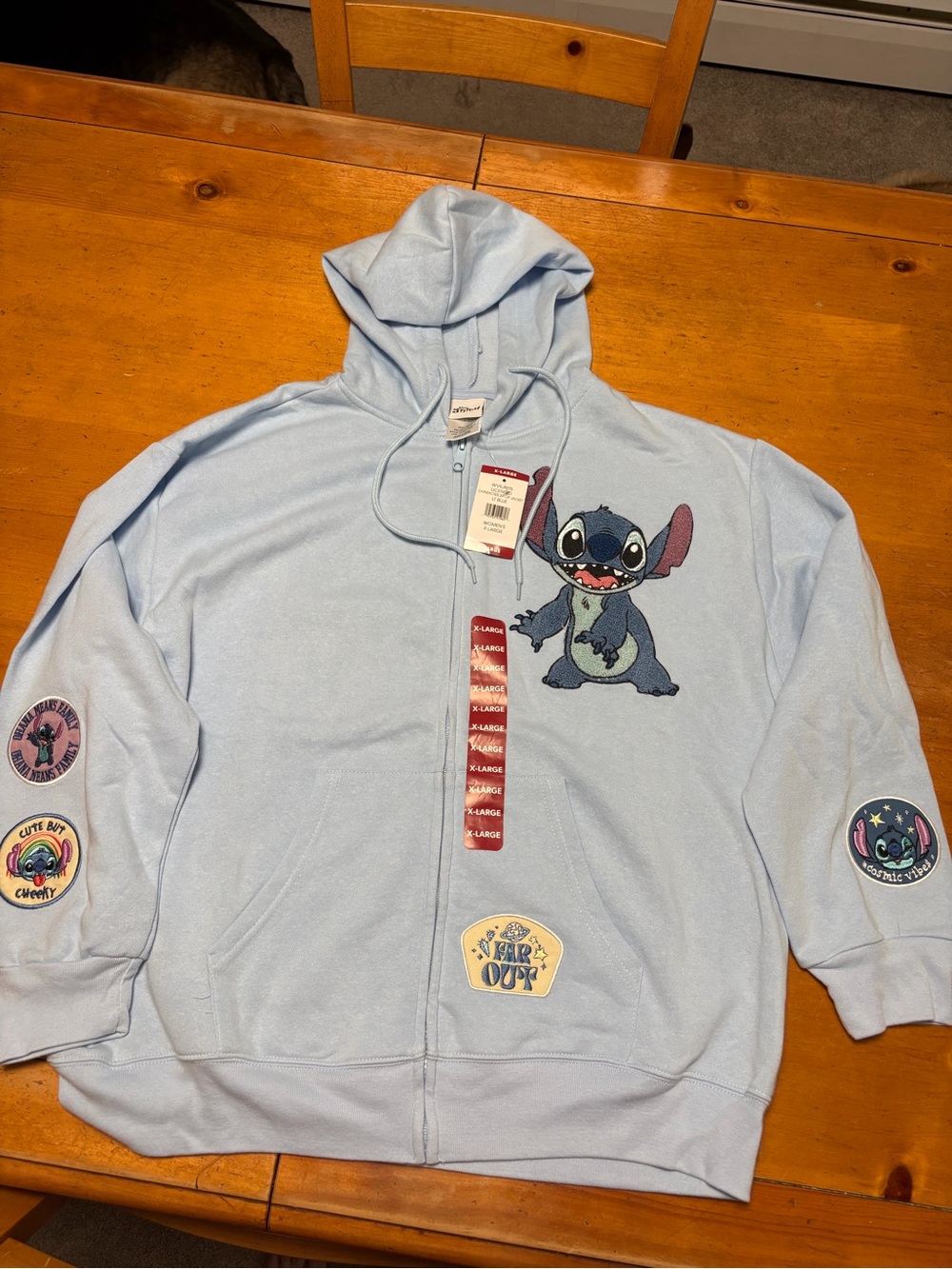 Disney Light Blue women’s Hoodie with Stitch Patches
